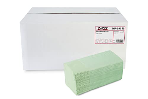 Quicky Papierhandtuch, ZZ-Falz, 25 x 23 cm, 2lag, Recycling - grün, 4000 Blatt, 1er Pack (1 x 1 Stück)