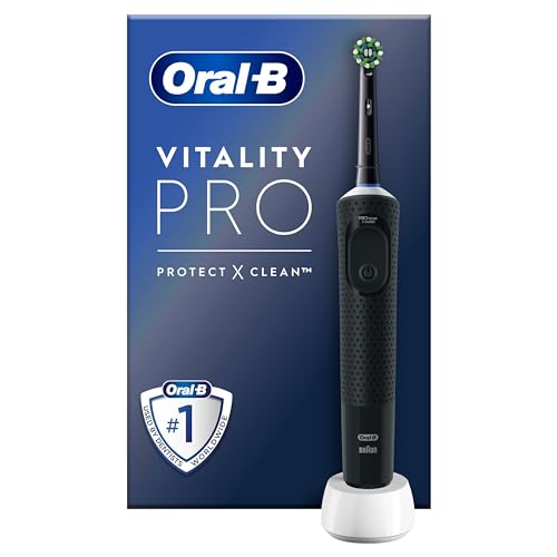 Oral-B Vitality Pro Doppelpack Elektrische Zahnbürste/Electric Toothbrush, 2 Aufsteckbürsten, 3 Putzmodi für Zahnpflege, Designed by Braun, schwarz/lila