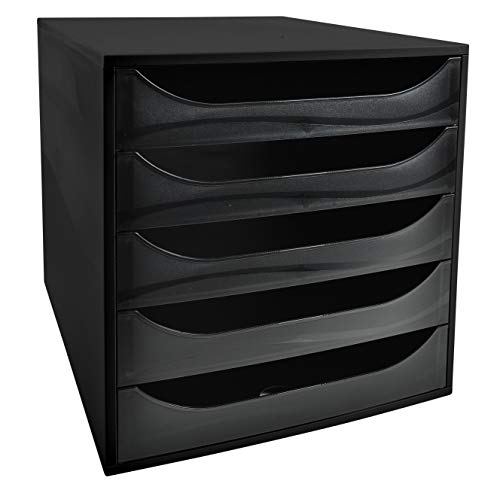 Exacompta 229014D Schubladenbox mit 5 Laden (DIN A4+, 1 Stück) schwarz