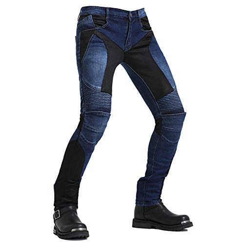 BEDSETS Herren Motorradhose Denim Jeans Hose Motocross Hose Jeans mit 2 Paar Schutzpolster mit Schutzfutter (Blau,4XL)