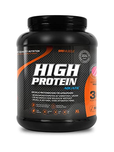 SRS Muscle - High Protein Aquatic XL | 3+1 Mehrkomponentenprotein | optimiert auf biologische Wertigkeit | aspartamfrei | laktosereduziert | deutsche Premiumqualität (Himbeer, 900 g)