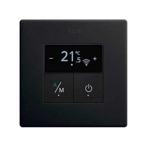 SIMON - iO-Thermostat für Einbauheizung, schwarz matt, Simon 270, Flache und dünne Wandthermostat, inkl. Rahmen, Deckel und Mechanismus, Mattschwarz