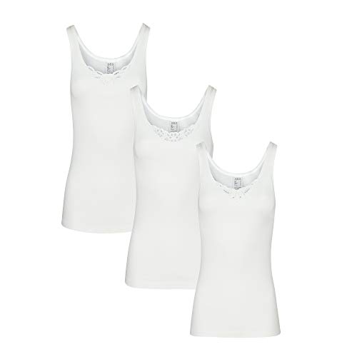 Damen Unterhemd 3er Pack mit Spitze aus 100% Baumwolle (weiß, 38)