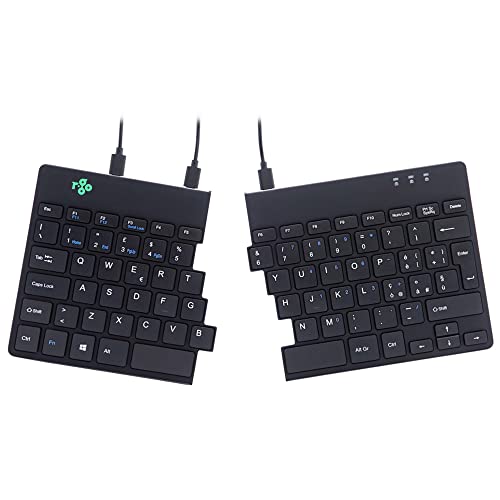 R-Go Split Ergonomische Tastatur - QWERTZY (IT) Natürliche Tastatur mit flacher Oberfläche - Verkabelte USB-Doppeltastatur mit kompaktem Design - Leichter Tastenanschlag - LED-Ampelfarben - Schwarz