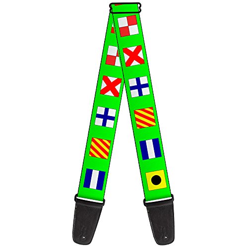 Buckle-Down Gitarrengurt mit nautischen Flaggen, Grün, mehrfarbig, 5,1 cm breit