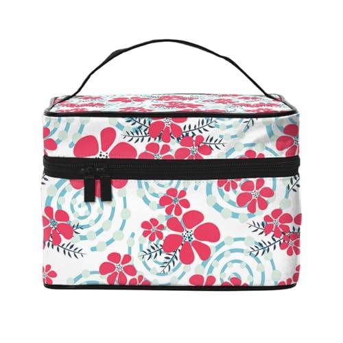 Rote und Blaue Winterblumen, Make-up-Tasche, Kosmetiktasche, tragbare Reise-Kulturtasche, Federmäppchen