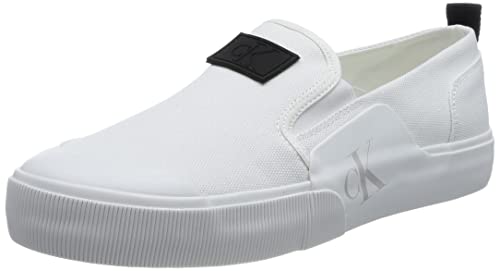 Calvin Klein Jeans Herren Skater Vulc Slipon Badge Sneaker, weiß/schwarz, 45.5 EU