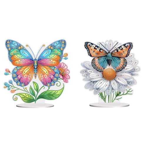 ARVALOLET Diamant-Gemälde Tisch-Ornamente, DIY Acryl Dekorationsset, Blumen- & Schmetterlingsmotive for Büro
