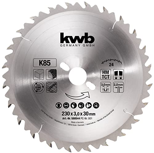 kwb Kreissägeblatt 230 x 30 mm, Made in Germany, sehr schneller Schnitt, geeignet für Konstruktionshölzer, Gipskarton und Bauholz