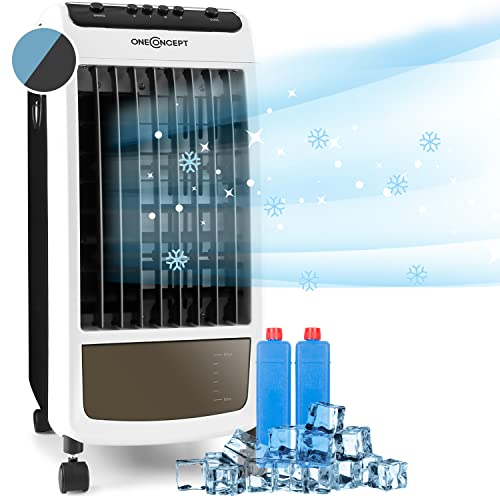 oneConcept Luftkühler mit Wasserkühlung, 3-in-1 Verdunstungskühler, Luftbefeuchter & Ventilator, Mobile Klimageräte Luftkühler mit 4L Tank, 70W Air Cooler, 2x Kühlpacks, 400m³/h