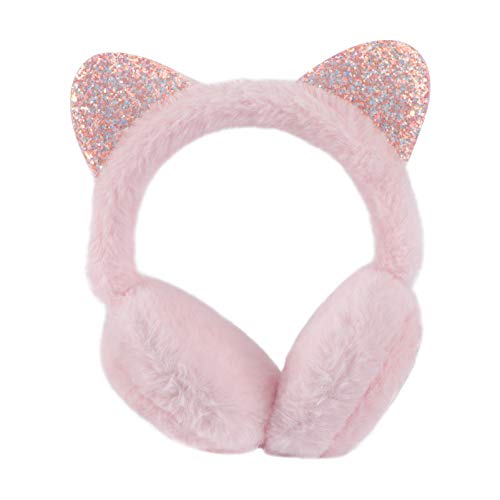 Fenical Süße Katzenohren Design Ohrenschützer Weiche Ohrenwärmer Winter Plüsch Ohrenschützer Kopfbedeckungen Winter Accessoire für Mädchen Dame Warm Halten (Pink)