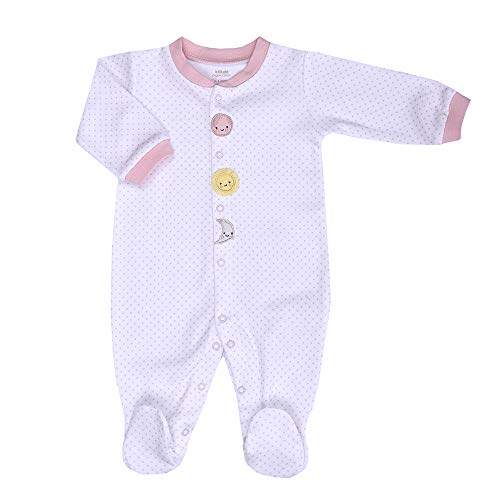 Dreams Dots Planet Strampler mit Fuß Long Sleeve für Mädchen Jungen Neugeborene Größe von 50-62 (Weiß-Rosa, 56/1-3 M)