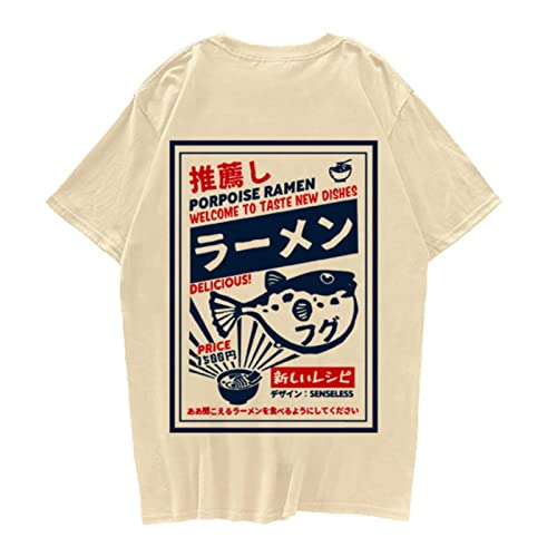 Puffer Fish Ramen Print Kurzarm T-Shirts Harajuku Hip Hop Casual Streetwear T-Shirt 2020 Herren Sommer T-Shirt - Khaki 2, L
