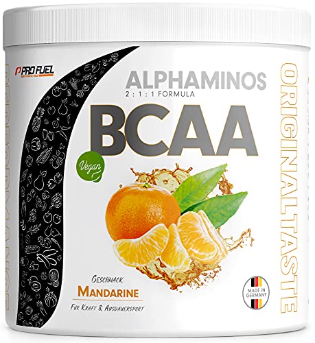 BCAA Pulver 300g - TESTSIEGER - ALPHAMINOS BCAA 2:1:1 - Das ORIGINAL von ProFuel | Essentielle Aminosäuren | Unfassbar leckerer Geschmack (Mandarine)