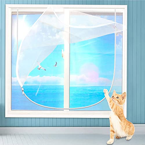 DG Catiee Katzen-Sicherheits-Netz-Fensterschutz, Anti-Mücken-Fliegengitter, Katzen-Balkonnetz, staubdichter Reißverschluss, selbstklebend, wiederverwendbar, 130 x 150 cm, weißes Netz-B)