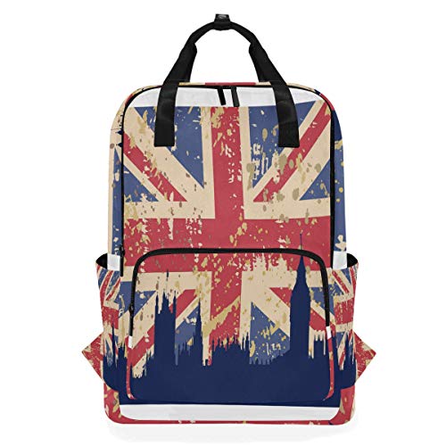 Schulrucksack mit UK-Flagge, wasserdicht, für Schule, Fitnessstudio, Rucksack, Rot / Blau