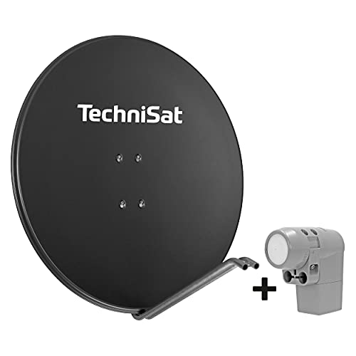 TechniSat SATMAN 850 Plus - Satellitenschüssel (85 cm Sat Spiegel mit Masthalterung und UNYSAT Universal-Quattro-LNB im Wetterschutz-Gehäuse, Multischalter Wird benötigt) grau