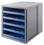 HAN Schubladenbox SCHRANK-SET KARMA mind. 80% Recycling-Kunststoff mit 5 offenen Schubladen für Unterlagen, Schreibtisch, Schrank, inkl. Auszugsperre, Gummifüße, 14018-16, lichtgrau / blau