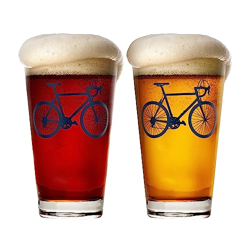 Greenline Goods Fahrradbiergläser (2er-Set) | 16 oz Trinkgeschirr mit farbenfrohen Radfahrer-Designs - Einzigartige Geschenke für Radfahrer und Radfahrer [Navy]