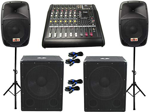 Das PA-SET 23 Powermixer Musikanlage DJ 2Wege Boxen USB Stativ Subwoofer 3600 W