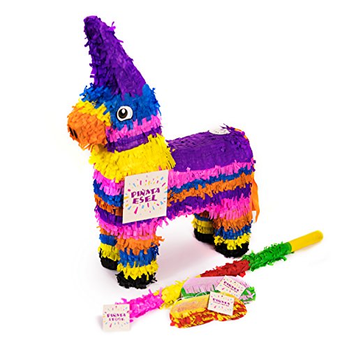Trendario Esel Pinata Set, Pinjatta + Stab + Augenmaske, Ideal zum Befüllen mit Süßigkeiten und Geschenken - Piñata Pferd für Kindergeburtstag Spiel, Geschenkidee, Party, Hochzeit
