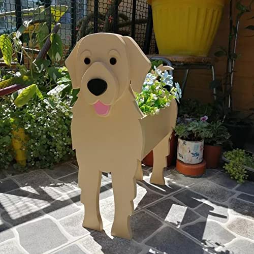 LIBOOI Golden Dog Planter Pot, Cartoon Dog Flower Pot, Cute Animal Flower Stand Room Decor, Flower Boxes Planter, Plant Pots Outdoor Indoor Garden Planters for Sukkulenten, 27 x 17,5 cm