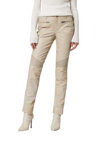 RICANO Donna - Damen Lederhose in Biker-Optik (Slim Fit/Regular Waist) – echtes (Premium) Ziegen Leder (Weiß, M)