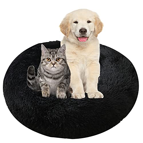 MOZTBH Hundebett, Rundes Haustierbett Plüsch Waschbares Abnehmbar Katzenbett Hundehaus Warme Weiche Doughnut-Form Hund Bett-Light Coffee||Ø 50cm/20in