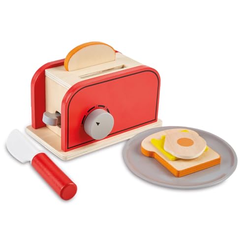 JOCCA - Holzspielzeug, Toaster aus Holz mit Zubehör/Toaster, Teller, Sauger, 2 Toast, Ei, Käse/über 2 Jahre/ Kreativität, Spaß und Fantasie