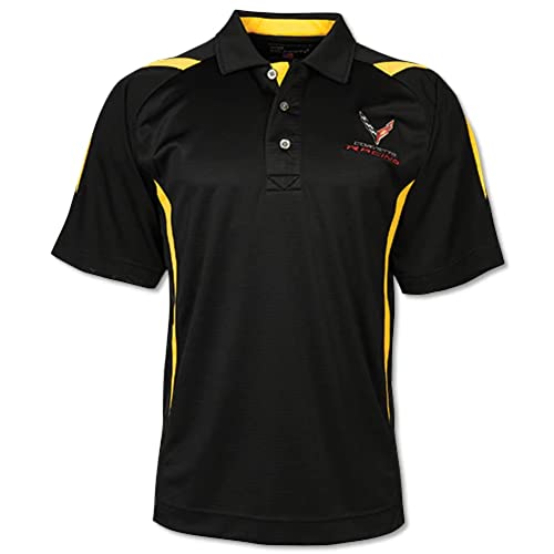 Racing Pegasus Polo Shirt: Schwarz/Gelb für C8 Corvette (Medium)