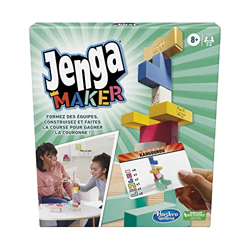 Jenga Maker Stapelturm mit Blocks aus echtem Hartholz für Kinder ab 8 Jahren für 2-6 Spieler