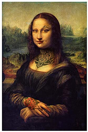 SXXRZA Nordischer Stil 50x70cm rahmenloses Tattoo Mona Lisa Da Vinci berühmte Retro Bad Girl Tattoo Malerei Wohnzimmer Home Bild Dekoration