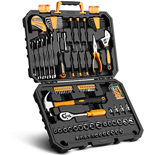 DEKO 128-teiliges Werkzeugsets - Allgemeines Werkzeugset für Haushaltshandwerker, Auto-Reparatur-Werkzeugset, mit Aufbewahrungskoffer aus Kunststoff