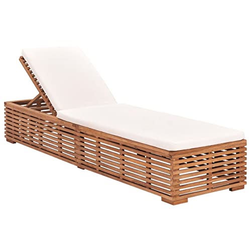 CIADAZ Sonnenliege mit Creme Kissen, Gartenliege, Liegestuhl, Sonnenstuhl, Sonneninsel Outdoor, Liegen, Gartenmöbel, Bäderliege, Relaxliege, Teak Massivholz