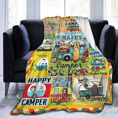 Überwurfdecke Happy Campercozy Flanell-Fleece-Decke, Bettdecke für Couch, Sofa, Reisebettwäsche, Heimdekoration, Klimaanlage, Decke für Kinder und Erwachsene, 203 x 152 cm