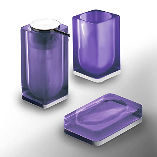 Gedy Iceberg Set 3 Stück Farbe Violett, Seifenschale, Seifenspender, Zahnbürstenhalter, 3 Produkte aus Harz, lila Oberfläche, 2 Jahre Garantie 2, Design R&S, Unica