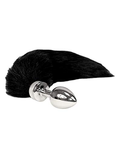 Erotic Fashion Butt Plug Smal mit schwarzem Schwanz, schwarze Metall Durchmesser 3 x 7,3 cm, 1er-Pack (1 x 1 Stück)
