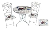 Garden Pleasure 3tlg. Landhaus Bistro Set Balkon Terrasse Metall antik Shabby weiß Sitzgruppe