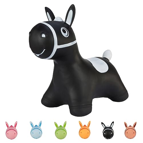 Hoppimals Tootiny Aufblasbarer Hüpftier Horse Hopper für Kinder ab 12 Monaten, SCHWARZ, verpackt in Geschenkbox, Pumpe inklusive