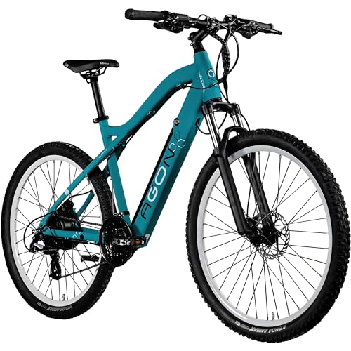 AGON Alpha E Bike Mountainbike Herren oder Damen 170-190 cm Pedelec 27,5 Zoll Hardtail MTB Trail mit Ananda Motor (türkisblau, 48 cm)
