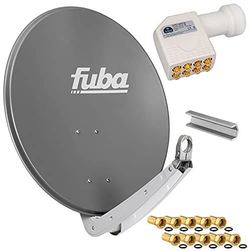 FUBA 65cm für 8 Teilnehmer (Direktanschluss) Digital SAT Anlage DAA650A + Octo LNB weiß 0,1dB Full HDTV 4K 3D + 16 Vergoldete F-Stecker und F- Montageschlüssel gratis dazu