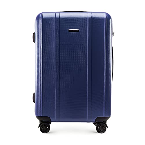 WITTCHEN Classic Line Elegante Mittelgroßer Koffer aus Robustem Polycarbonat mit vertikaler Prägung TSA-Schloss Größe M 62L Dunkelblau