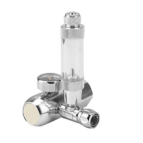 Jacksking Aquarium CO2-Druckregler Mini Single Table Durchflussdruckregler mit Rückschlagventil und Manometer-Blasenzähler(Silber)