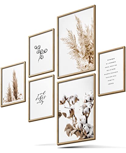 BLCKART Infinity Premium Beige Love Poster Bilder Set Stilvolle Doppelseitige Wendeposter Wohnzimmer Deko Trockene Pflanzen | 2x A3 | 4x A4 (Beige LOVE | 6er, Ohne Rahmen)