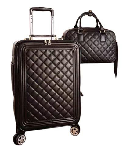 YXZYFPP 2er-Gepäckset, Retro-Kofferraum mit Rollen für Männer und Frauen, Reisegepäckset mit Boarding-Kosmetiktasche (Black 20in)