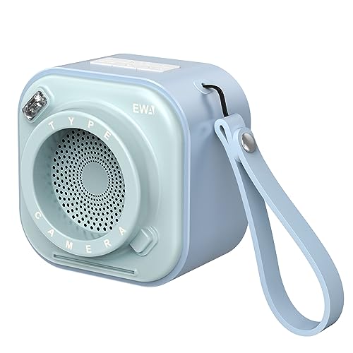 EWA Kabelloser Mini-Bluetooth-Lautsprecher mit Umhängeband, mit Bass-Radiator, einzigartiger Kamera-Look, unterstützt TF-Karten, klein Aber hohe Lautstärke, tragbar (Blau)