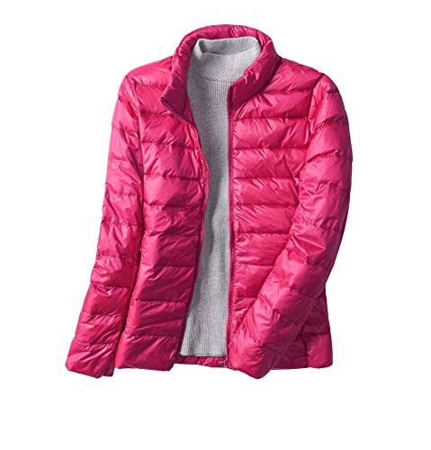 Damen Packbar Ultra Leicht Gewicht Stehkragen Slim Daunenjacke Outdoor Mantel Übergangsjacke Steppjacke Rose XXL