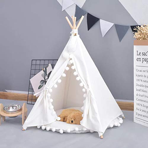 little dove Dog Teepee Tent Home and Tent with Tip for Dog or pet, Removable and Washable with Mattress (White-S)