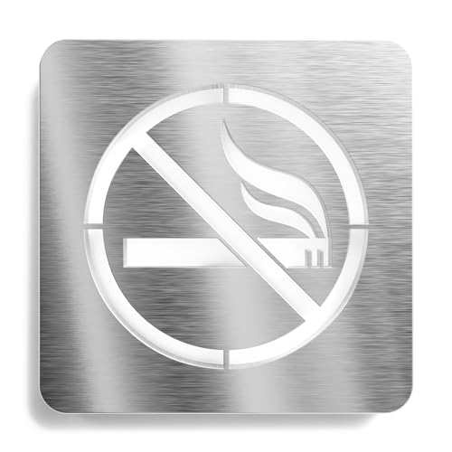 Urhome Verbotsschild Rauchverbot Schild aus V2A Edelstahl - Laserschnitt Gravur Schild - Hinweisschild Rauchen verboten Lasergravur für Außenbereich Parkplatzfläche
