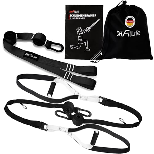 DH-FitLife Schlingentrainer für Ganzkörpertraining, Sling Trainer Set für Krafttraining & Home Workout, Bodyweight Resistance für zuhause & unterwegs, mit Türanker, Karabinerhaken und Trainingsbuch